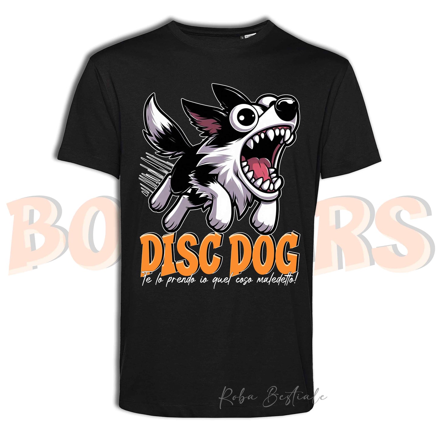 T-Shirt BONKERS - DISC DOG - BORDER COLLIE Bianco e Nero - Uomo o Donna - dalla XS alla 5XL
