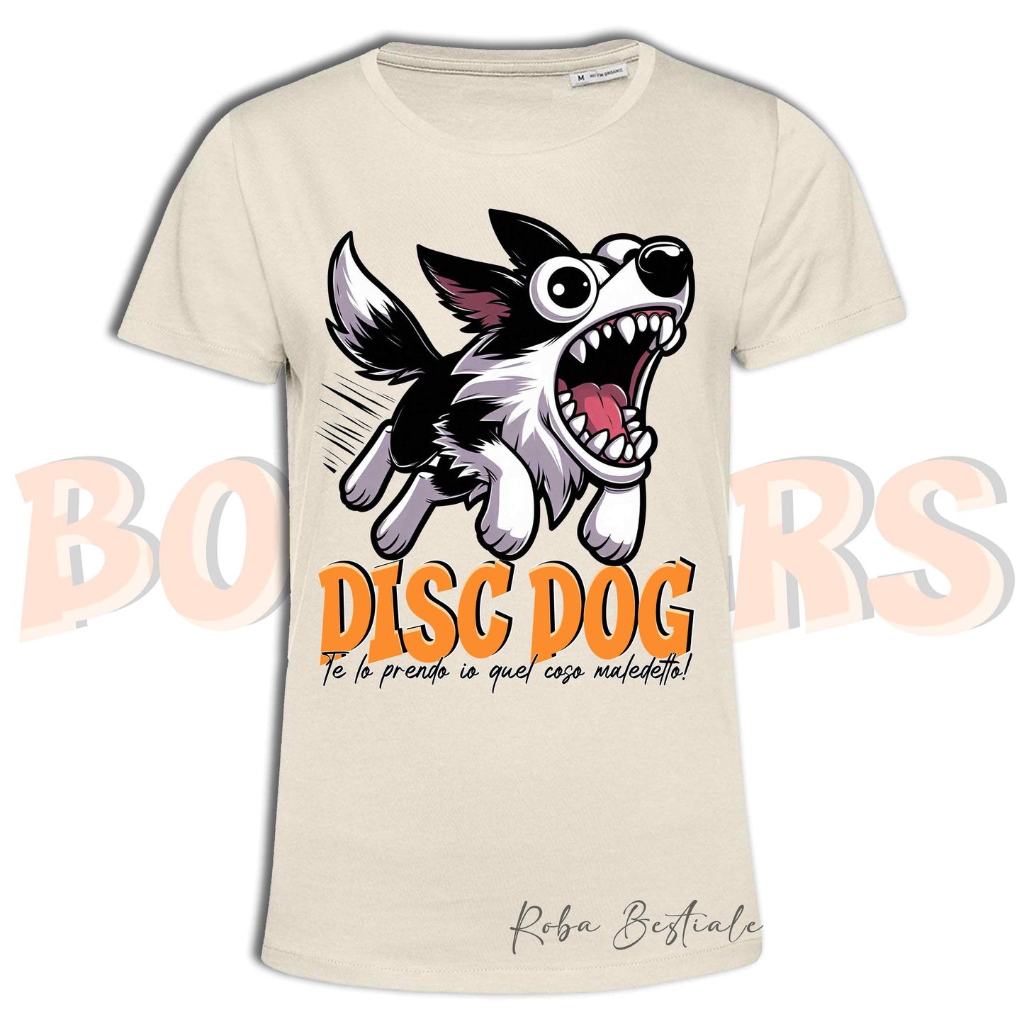 T-Shirt BONKERS - DISC DOG - BORDER COLLIE Bianco e Nero - Uomo o Donna - dalla XS alla 5XL