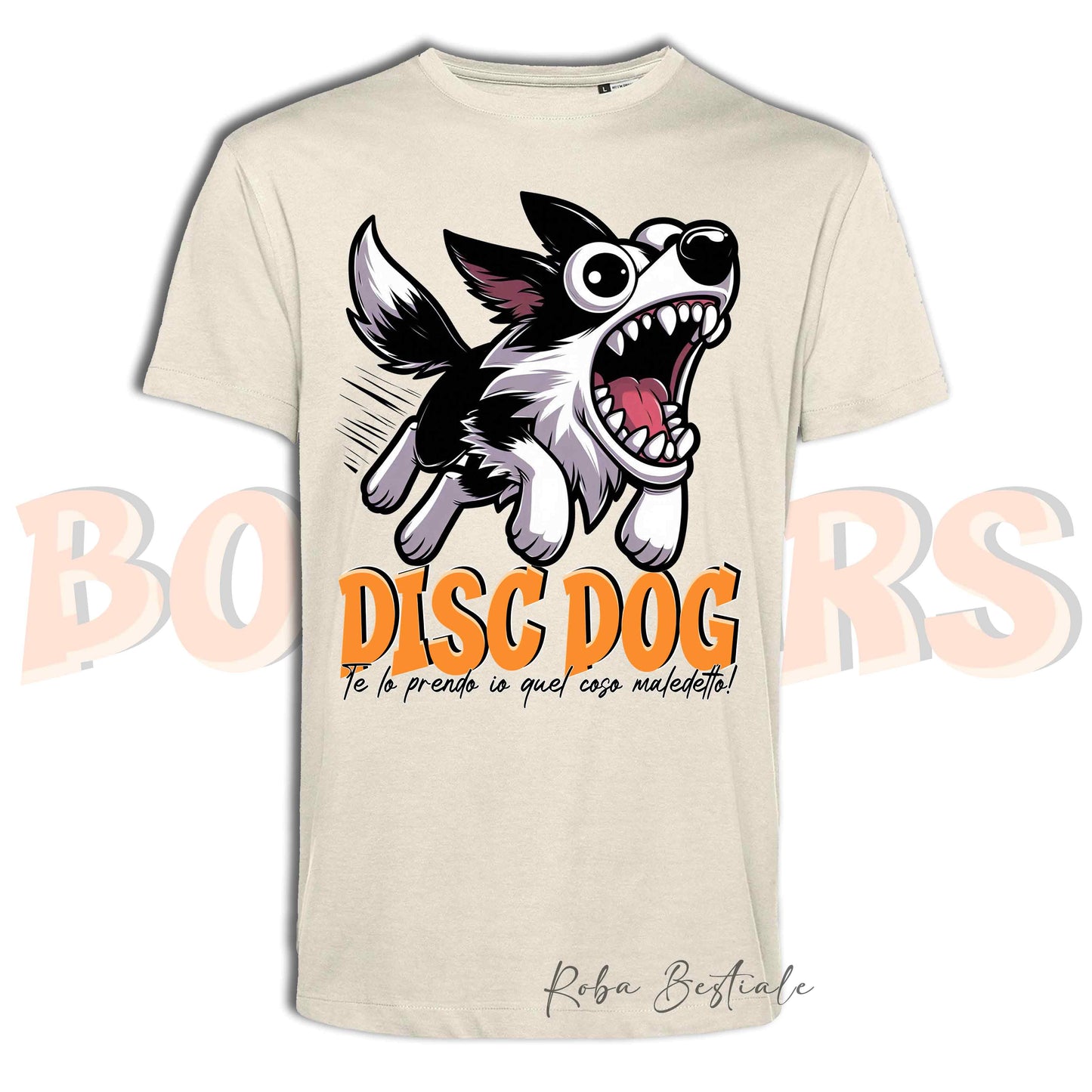 T-Shirt BONKERS - DISC DOG - BORDER COLLIE Bianco e Nero - Uomo o Donna - dalla XS alla 5XL