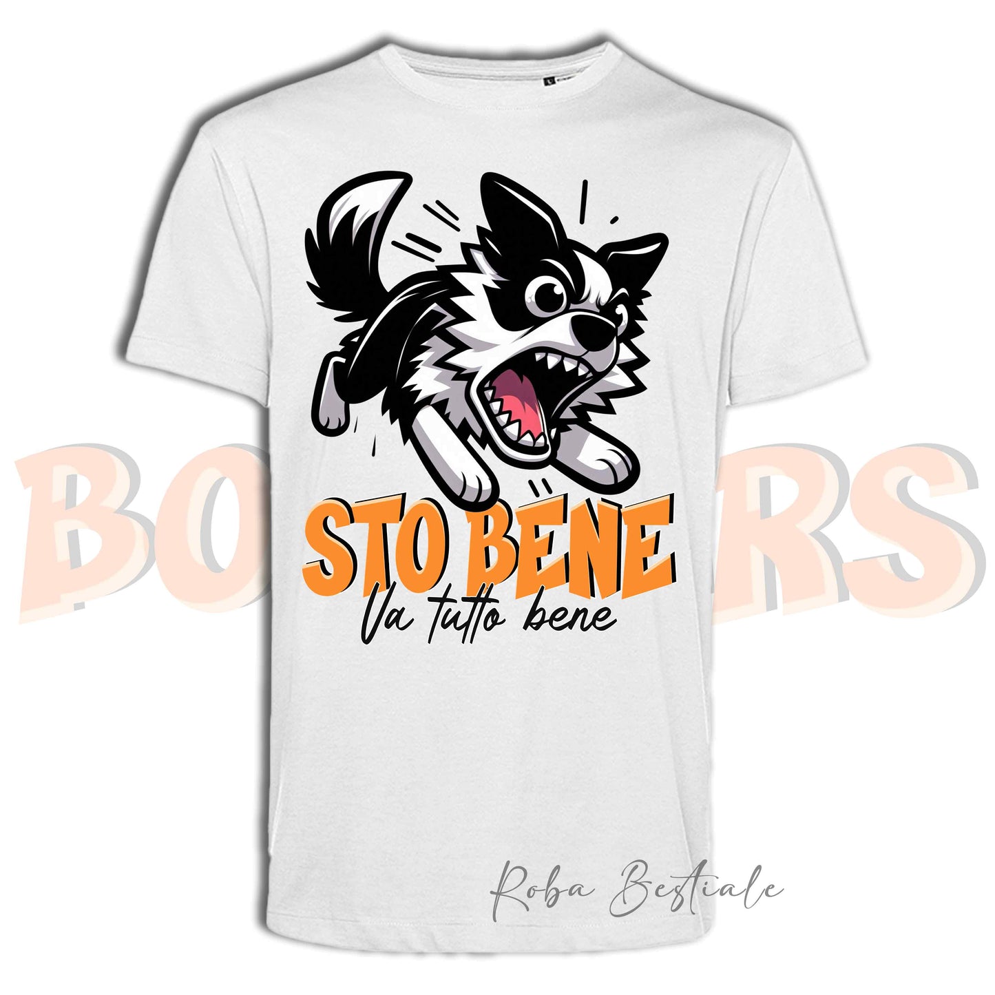 T-Shirt BONKERS - STO BENE - BORDER COLLIE Bianco e Nero - Uomo o Donna - dalla XS alla 5XL