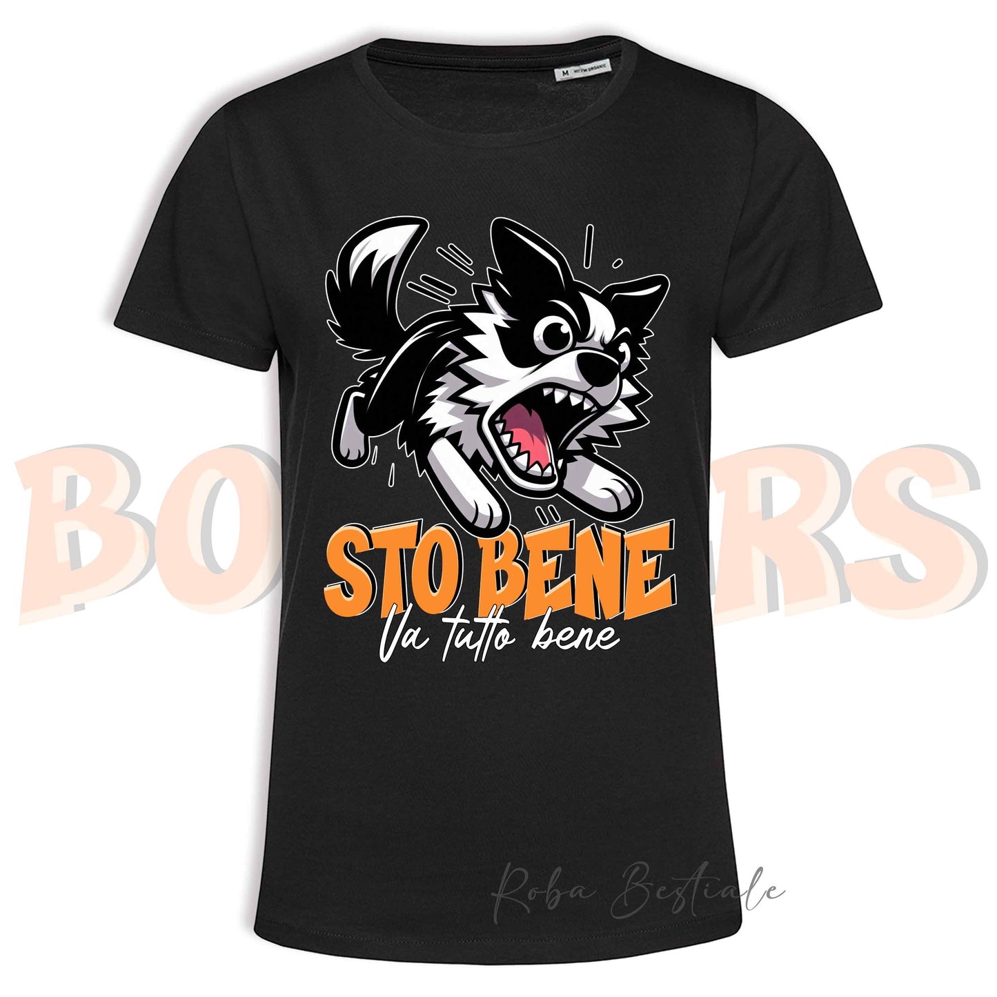 T-Shirt BONKERS - STO BENE - BORDER COLLIE Bianco e Nero - Uomo o Donna - dalla XS alla 5XL