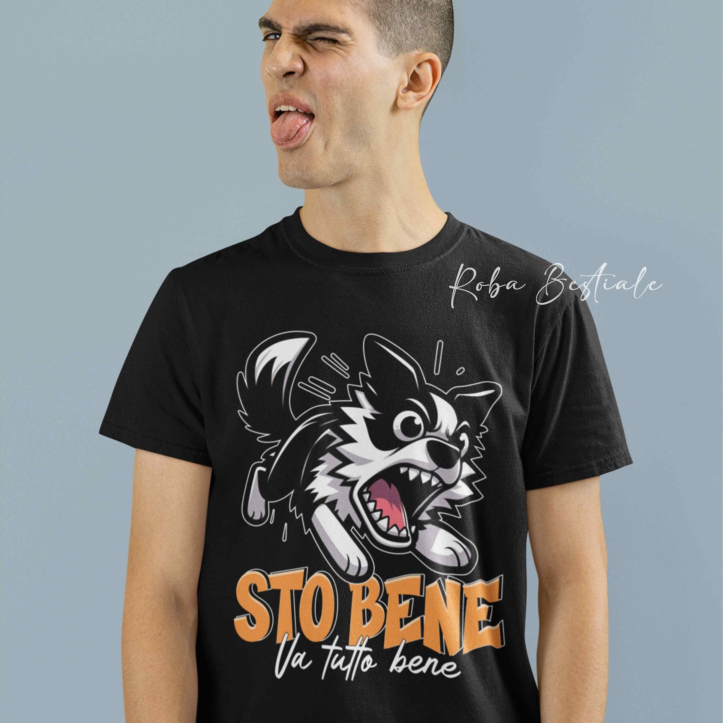 T-Shirt BONKERS - STO BENE - BORDER COLLIE Bianco e Nero - Uomo o Donna - dalla XS alla 5XL
