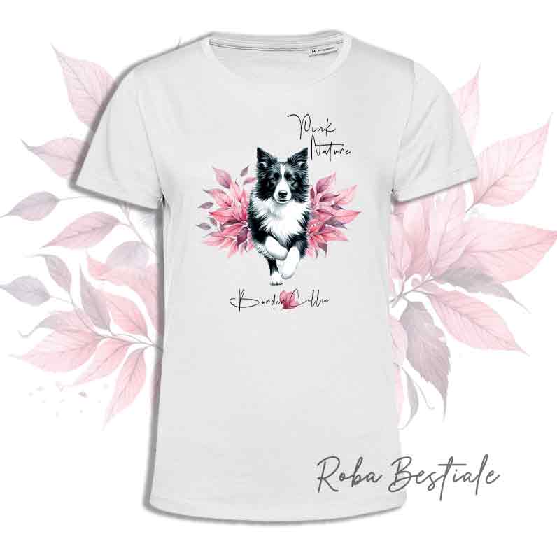 T-Shirt PINK NATURE - BORDER COLLIE Bianco e Nero - Uomo o Donna - dalla XS alla 5XL