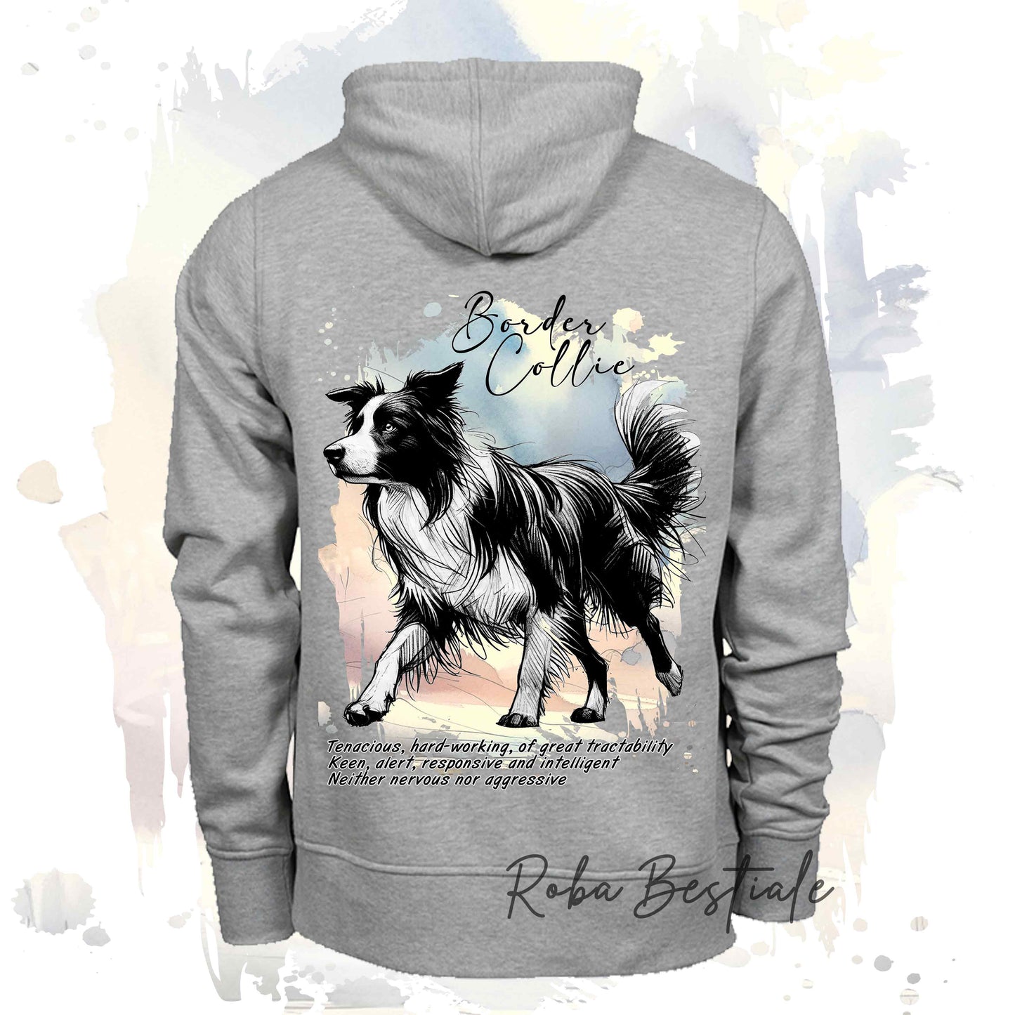 Felpa BEHAVIOR - BORDER COLLIE Bianco e Nero - Standard FCI - Unisex - Grigia - dalla XS alla 3XL