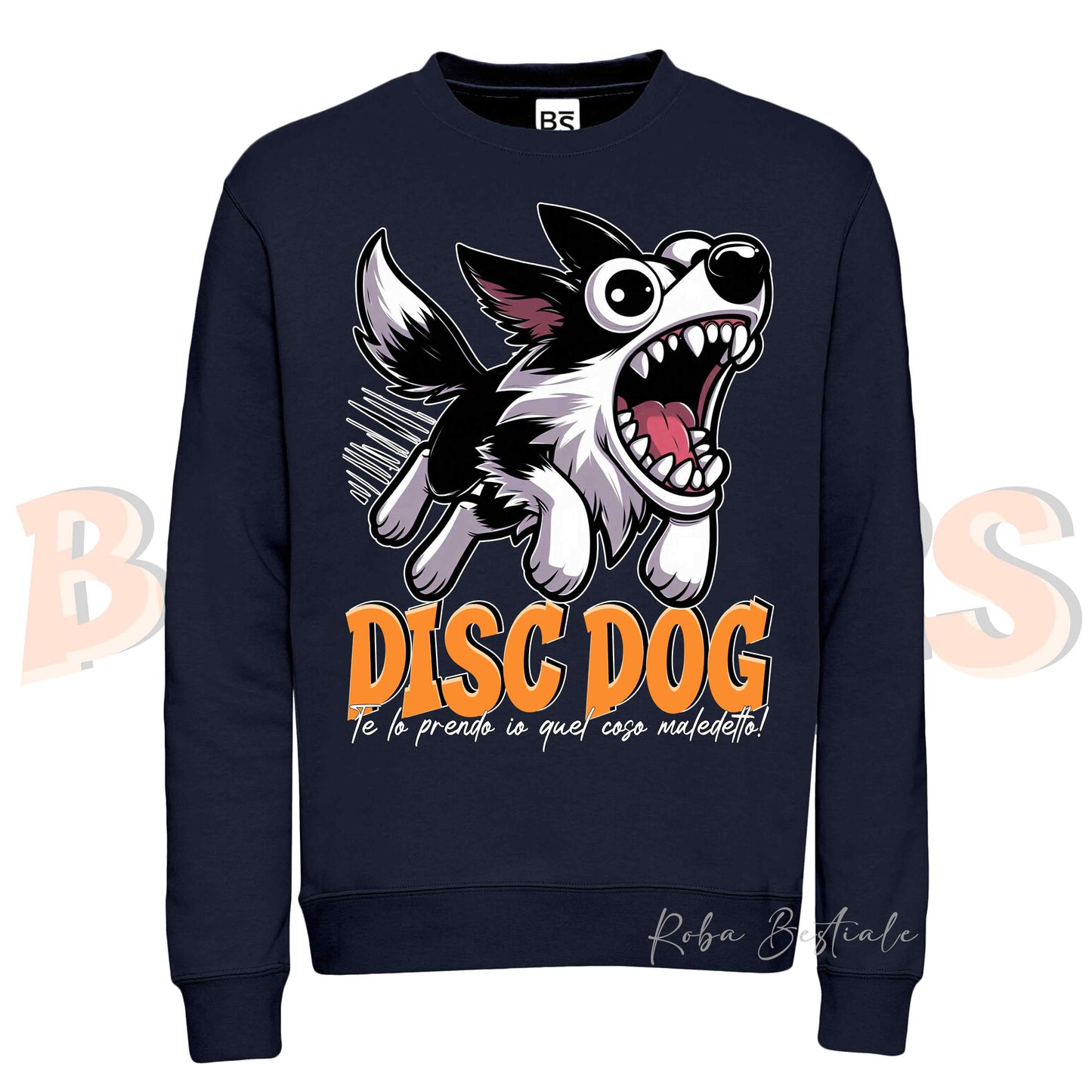 Felpa Invernale BONKERS - DISC DOG - BORDER COLLIE Bianco e Nero - Girocollo, Unisex, in tanti colori! - dalla XS alla 3XL