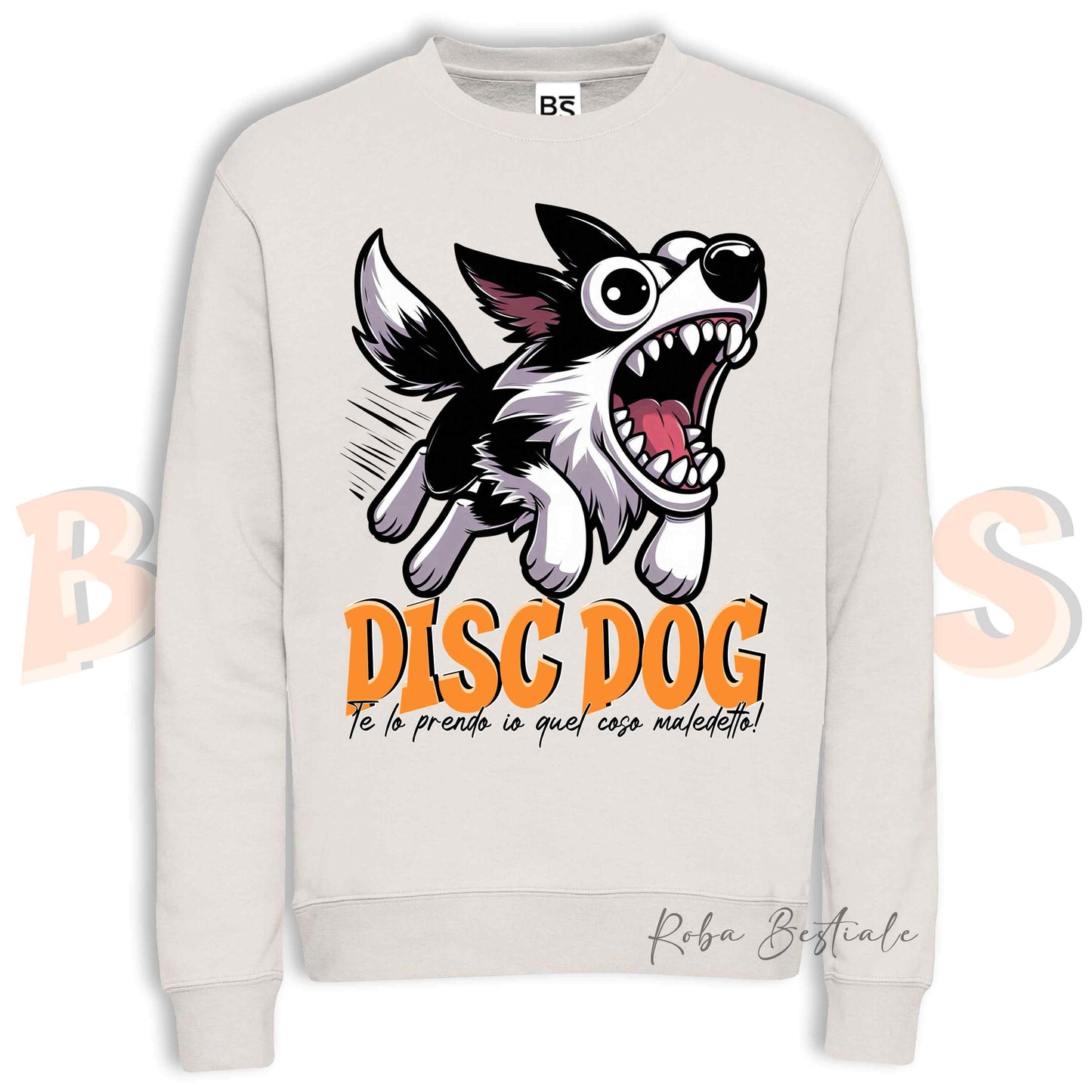 Felpa Invernale BONKERS - DISC DOG - BORDER COLLIE Bianco e Nero - Girocollo, Unisex, in tanti colori! - dalla XS alla 3XL