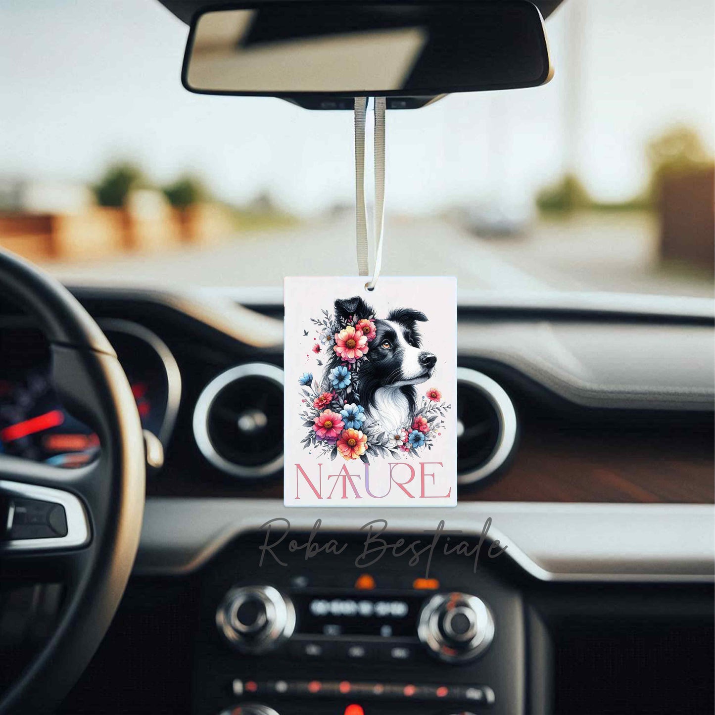 Deodorante Auto NATURE - BORDER COLLIE Bianco e Nero - In Feltro, con cordino - 7,5 x 10 cm