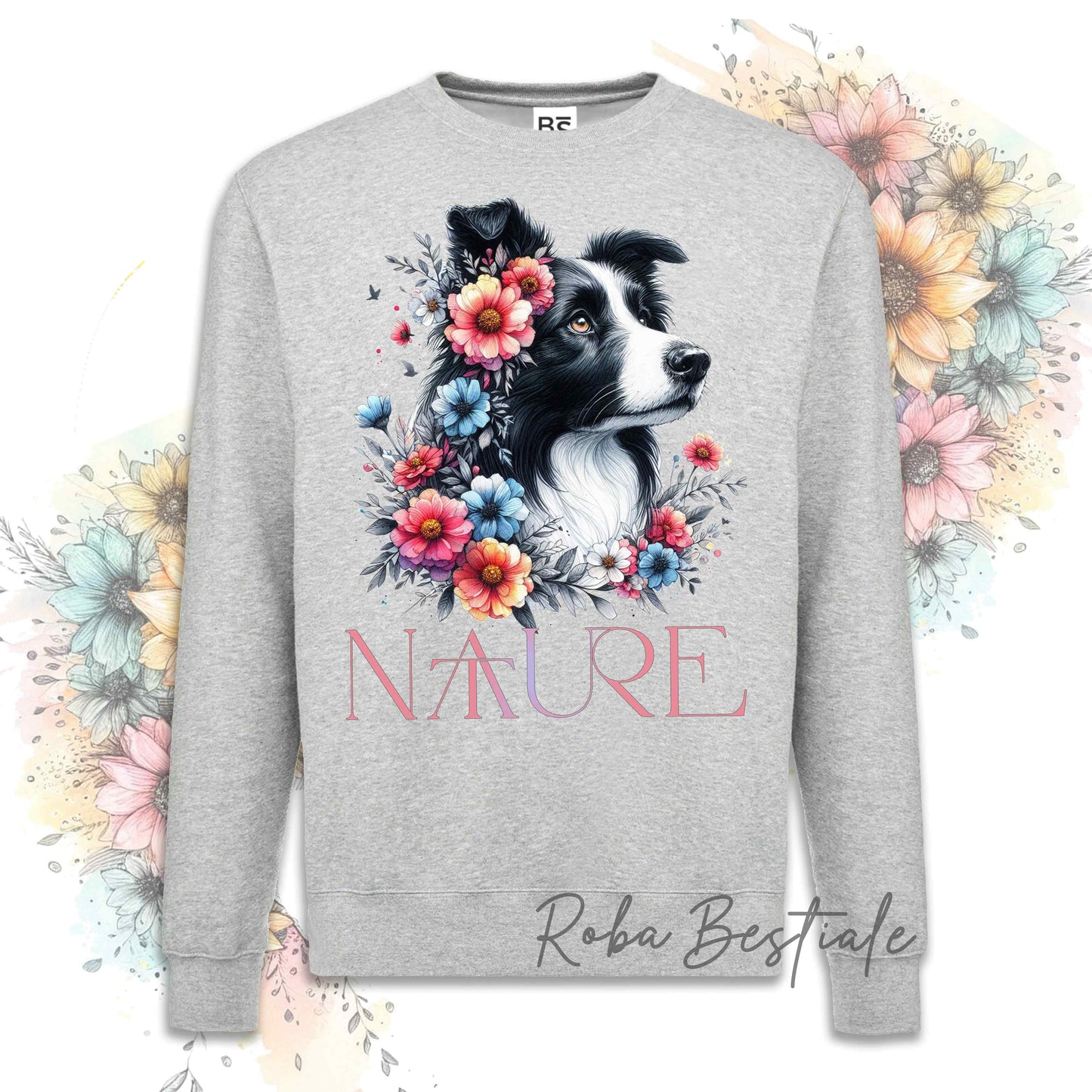 Felpa NATURE - BORDER COLLIE Bianco e Nero - Girocollo, Unisex - Off White, Bianca o Grigia - dalla XS alla 3XL