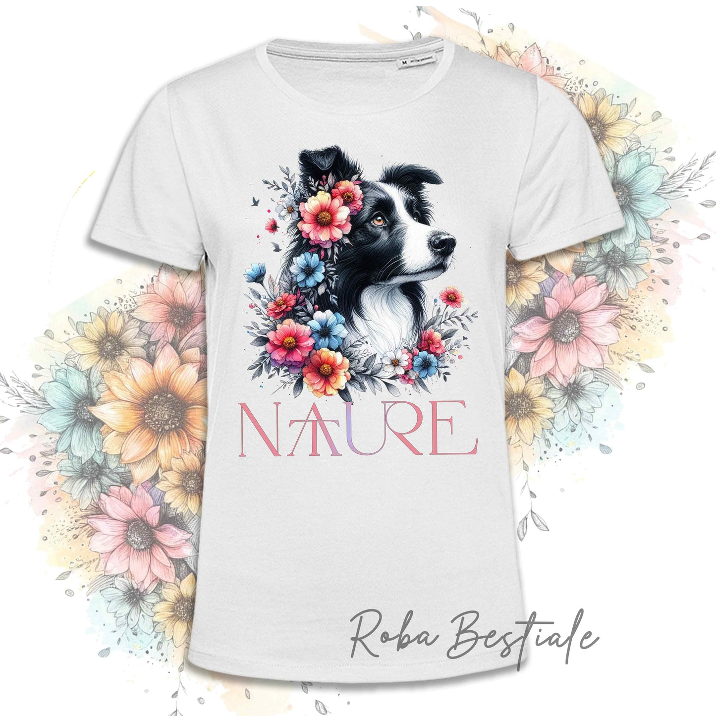 T-Shirt NATURE - BORDER COLLIE Bianco e Nero - Bianca, Uomo o Donna - dalla XS alla 5XL