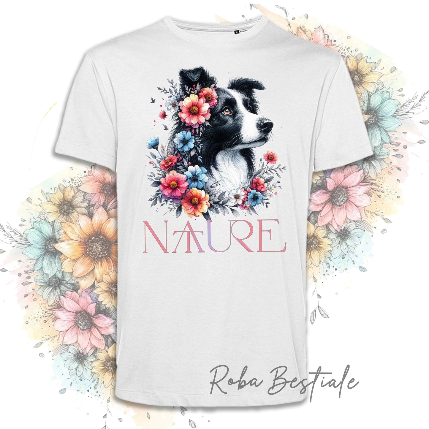 T-Shirt NATURE - BORDER COLLIE Bianco e Nero - Bianca, Uomo o Donna - dalla XS alla 5XL