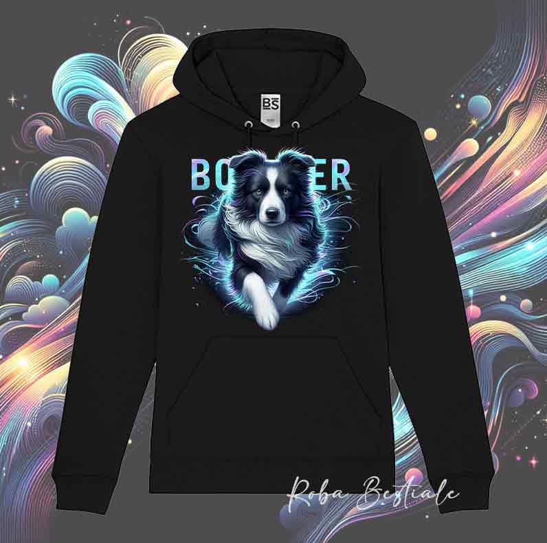 Felpa Invernale HOLO - BORDER COLLIE Bianco & Nero - Con Cappuccio, Unisex - Nera - dalla XS alla 3XL