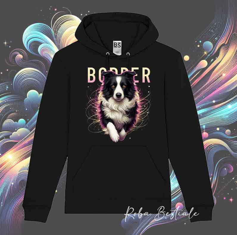 Felpa Invernale HOLO - BORDER COLLIE Bianco & Nero - Con Cappuccio, Unisex - Nera - dalla XS alla 3XL