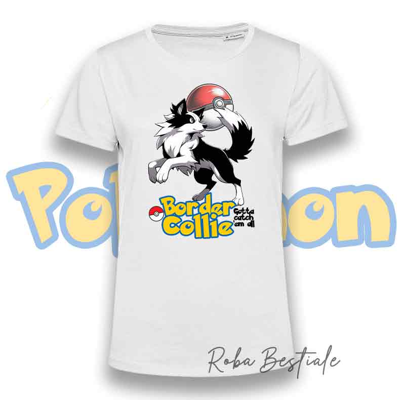 T-Shirt POKEMON - BORDER COLLIE Bianco & Nero
