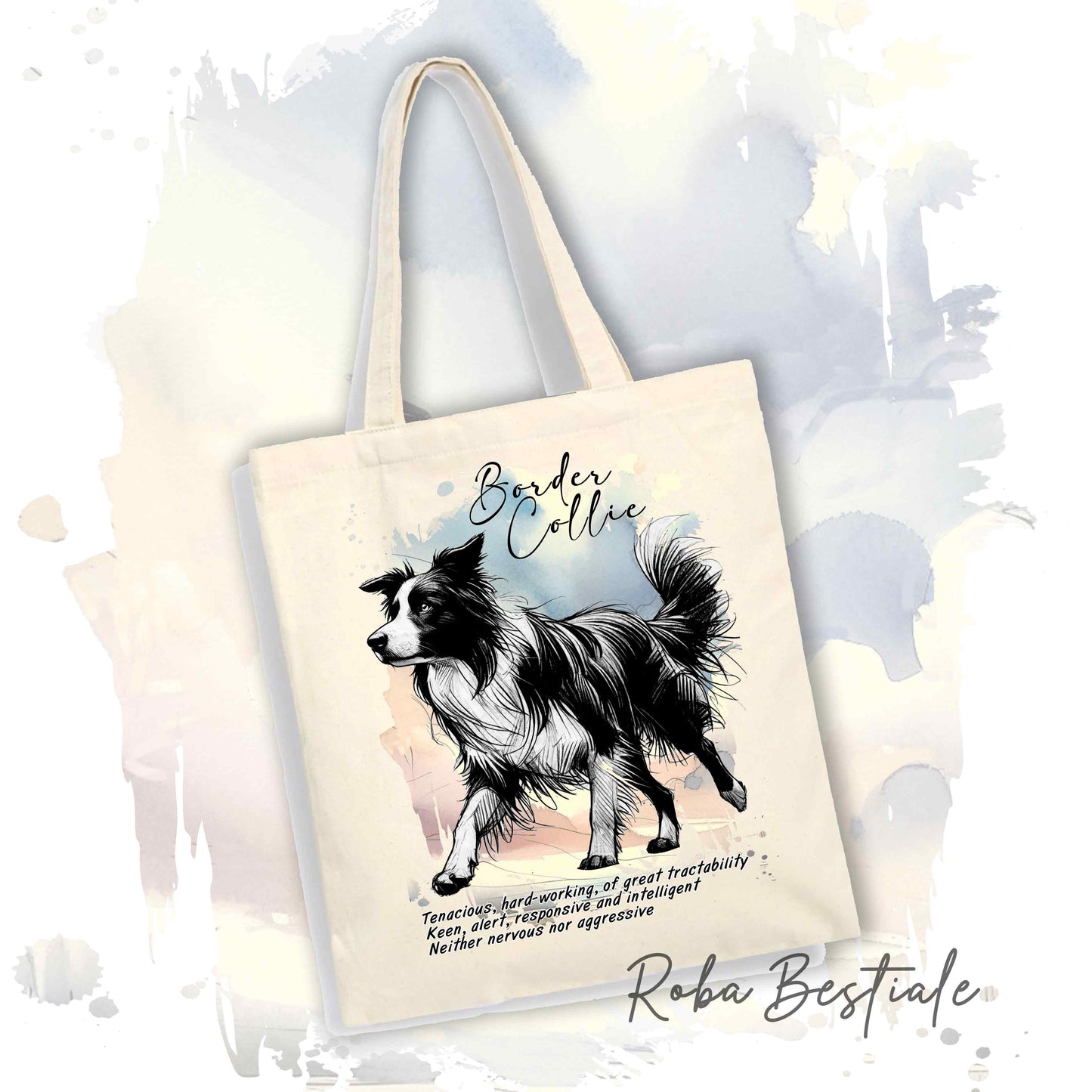 Shopper BEHAVIOR - BORDER COLLIE Bianco e Nero - Standard FCI - Diversi colori disponibili, 100% Cotone