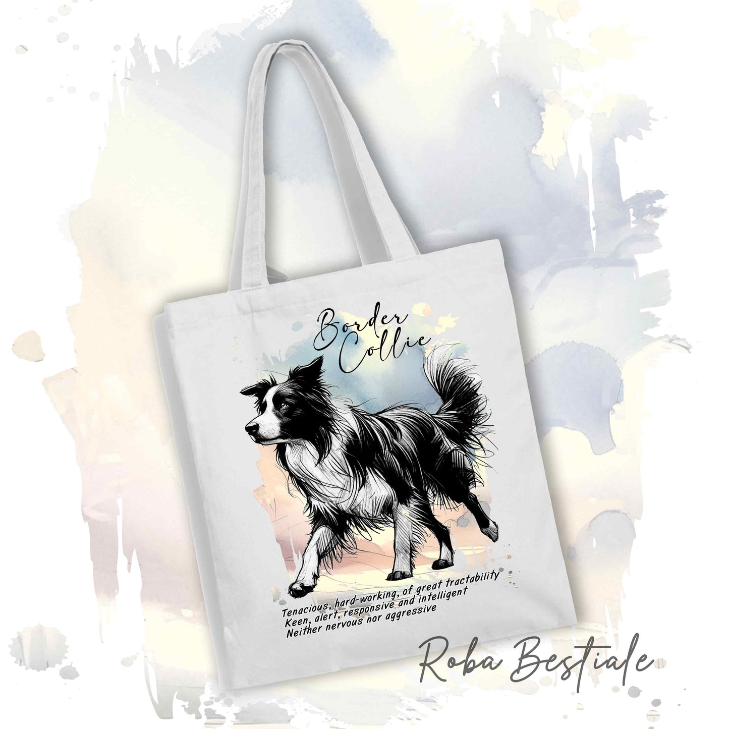 Shopper BEHAVIOR - BORDER COLLIE Bianco e Nero - Standard FCI - Diversi colori disponibili, 100% Cotone