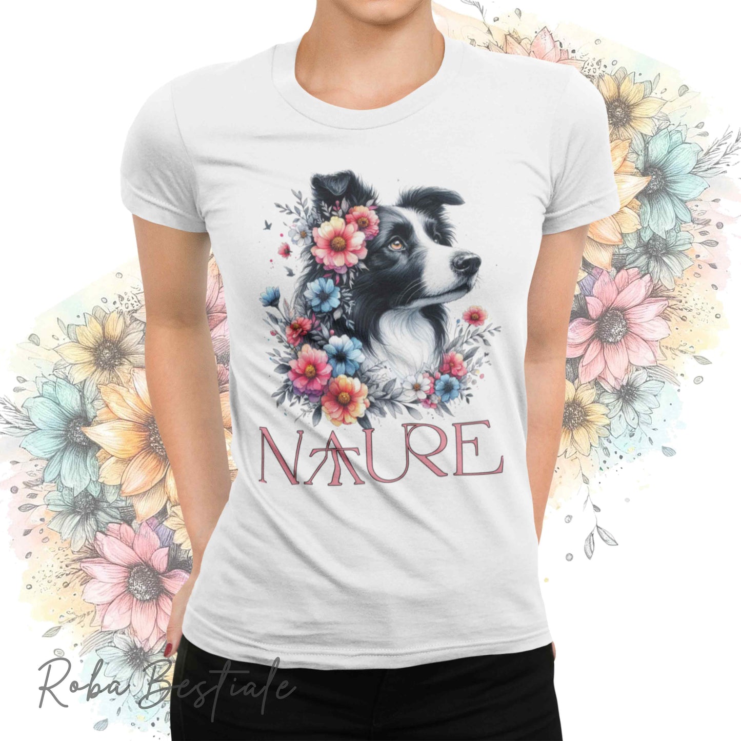 T-Shirt NATURE - BORDER COLLIE Bianco e Nero - Bianca, Uomo o Donna - dalla XS alla 5XL
