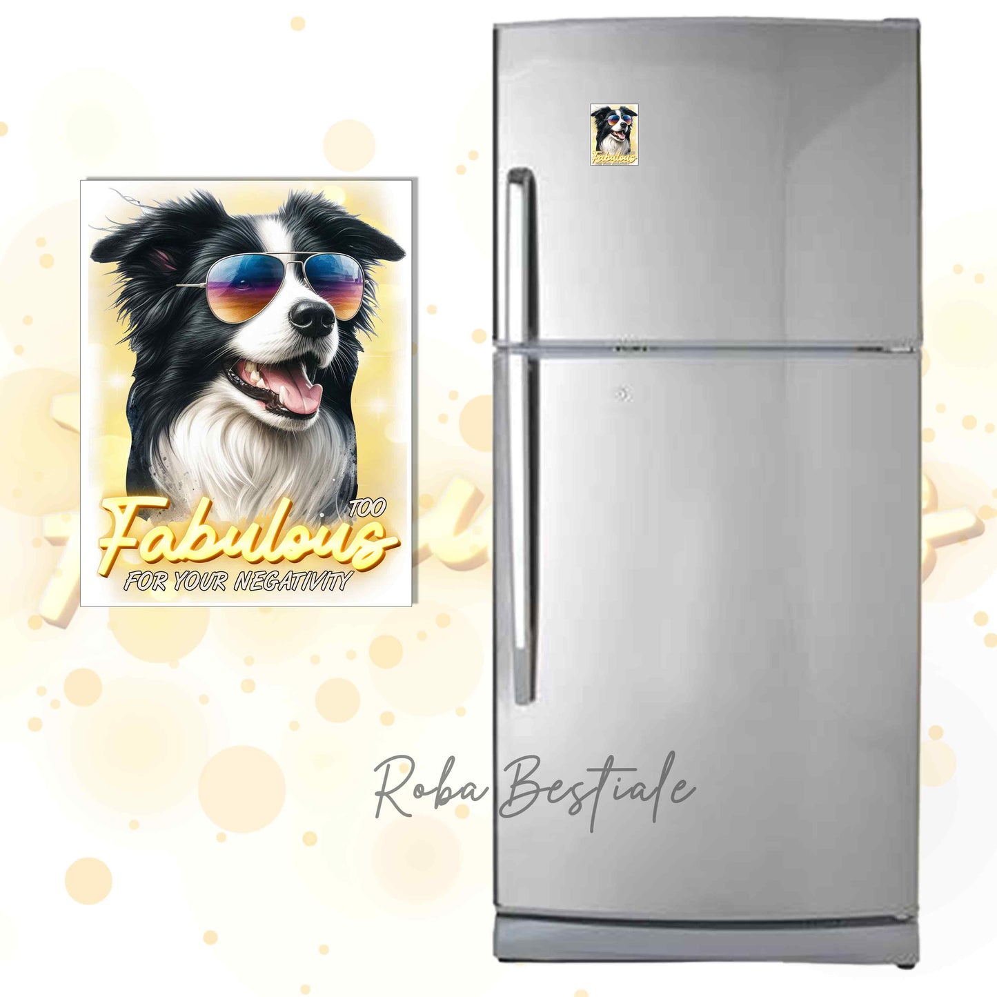 Calamita TOO FABULOUS - BORDER COLLIE Bianco e Nero - in MDF - 7x5 cm