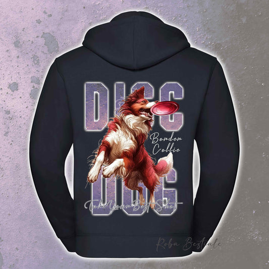Felpa APTITUDE - DISC DOG - BORDER COLLIE Bianco e Rosso - Con Cappuccio e Full Zip, Uomo o Donna, in tanti colori - dalla XS alla 5XL