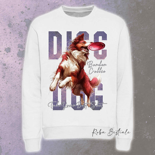 Felpa Invernale APTITUDE - DISC DOG - BORDER COLLIE Bianco e Rosso - Girocollo, Unisex, in tanti colori! - dalla XS alla 3XL