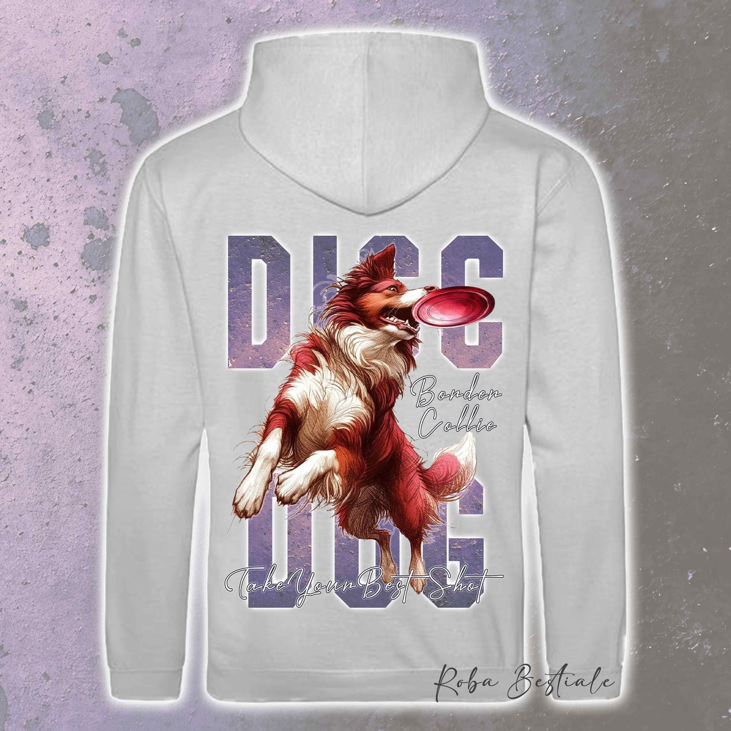 Felpa APTITUDE - DISC DOG - BORDER COLLIE Bianco e Rosso - Con Cappuccio e Tasconi, Unisex, in tanti colori - dalla XS alla 5XL