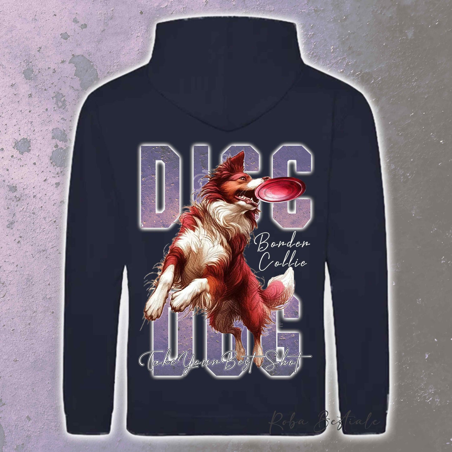 Felpa APTITUDE - DISC DOG - BORDER COLLIE Bianco e Rosso - Con Cappuccio e Tasconi, Unisex, in tanti colori - dalla XS alla 5XL