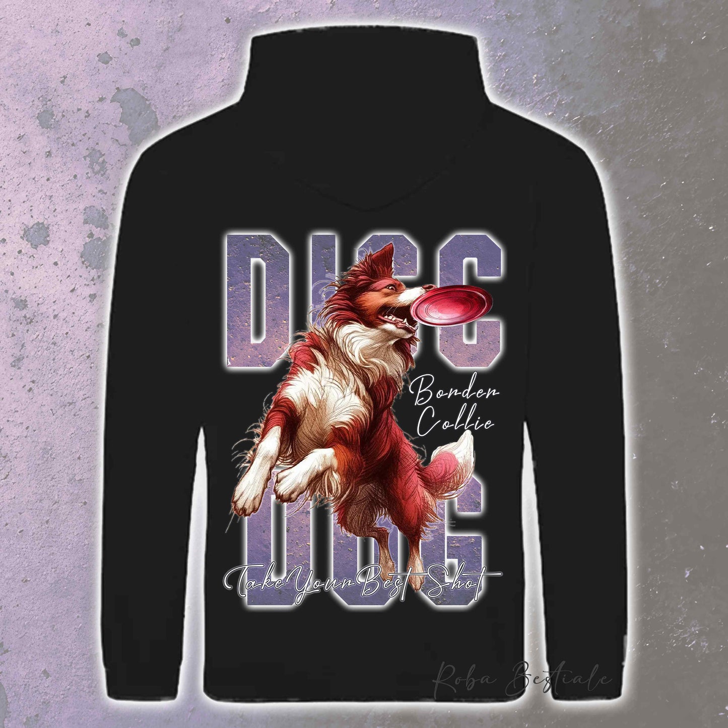 Felpa APTITUDE - DISC DOG - BORDER COLLIE Bianco e Rosso - Con Cappuccio e Tasconi, Unisex, in tanti colori - dalla XS alla 5XL