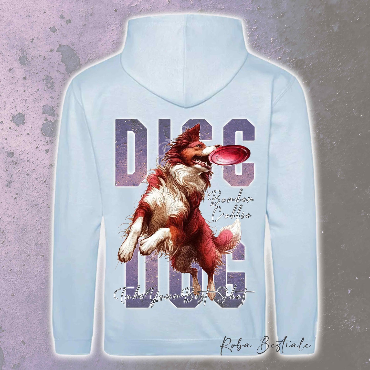 Felpa APTITUDE - DISC DOG - BORDER COLLIE Bianco e Rosso - Con Cappuccio e Tasconi, Unisex, in tanti colori - dalla XS alla 5XL