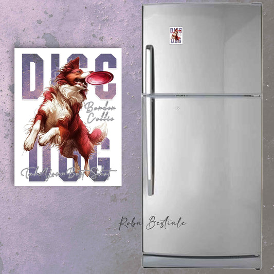 Calamita APTITUDE - DISC DOG - BORDER COLLIE Bianco e Rosso - in MDF - 7x5 cm