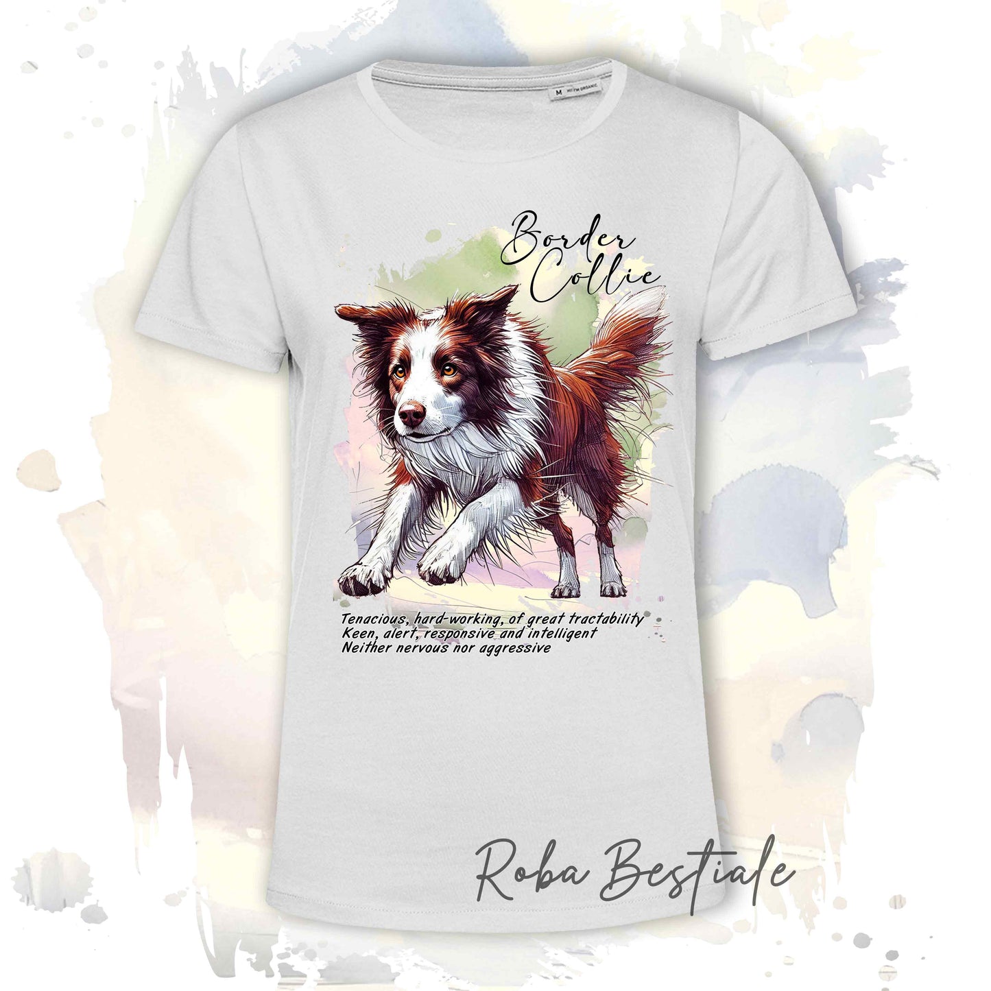 T-Shirt BEHAVIOR - BORDER COLLIE Rosso e Bianco - Standard FCI - 100% Cotone, Bianca, Uomo o Donna - dalla XS alla 5XL