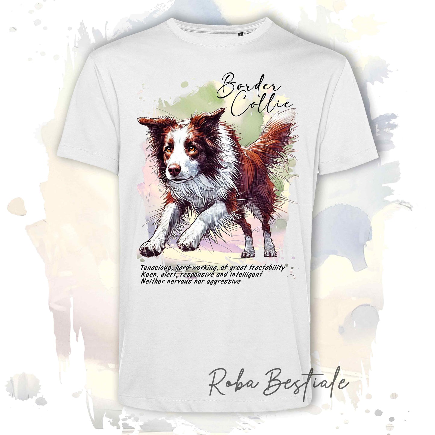 T-Shirt BEHAVIOR - BORDER COLLIE Rosso e Bianco - Standard FCI - 100% Cotone, Bianca, Uomo o Donna - dalla XS alla 5XL