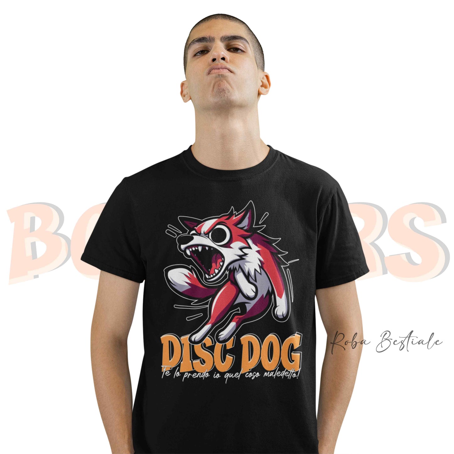 T-Shirt BONKERS - DISC DOG - BORDER COLLIE Bianco e Rosso - Uomo o Donna - dalla XS alla 5XL