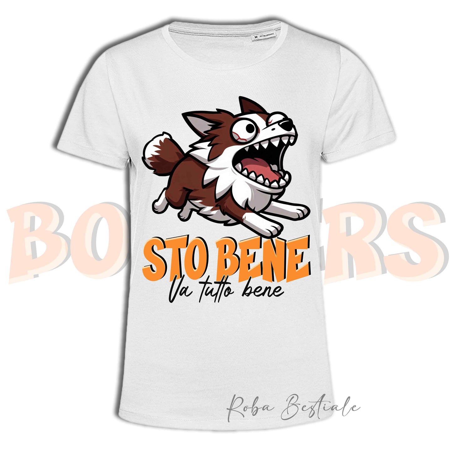 T-Shirt BONKERS - STO BENE - BORDER COLLIE Bianco e Rosso - Uomo o Donna - dalla XS alla 5XL