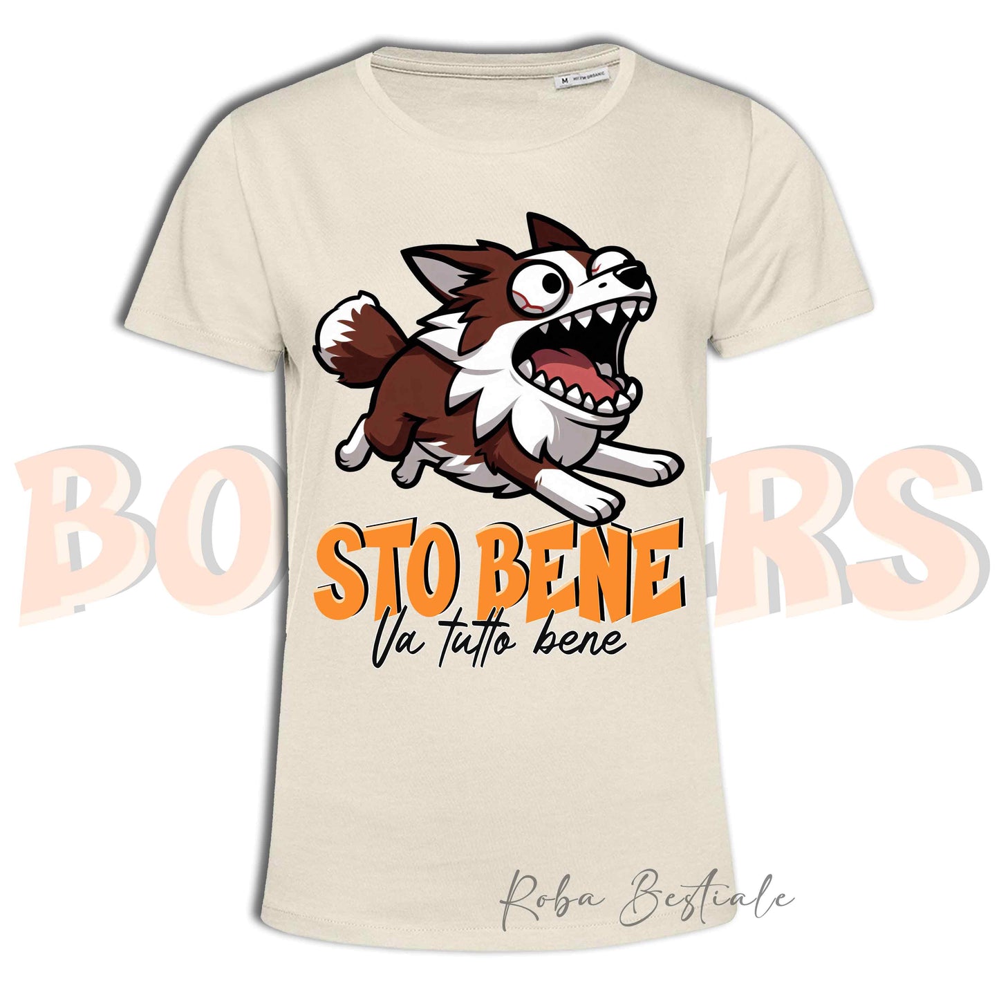 T-Shirt BONKERS - STO BENE - BORDER COLLIE Bianco e Rosso - Uomo o Donna - dalla XS alla 5XL