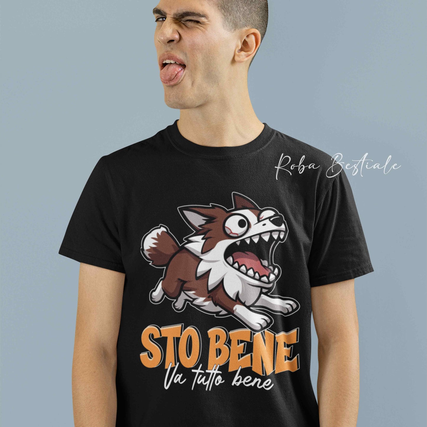 T-Shirt BONKERS - STO BENE - BORDER COLLIE Bianco e Rosso - Uomo o Donna - dalla XS alla 5XL