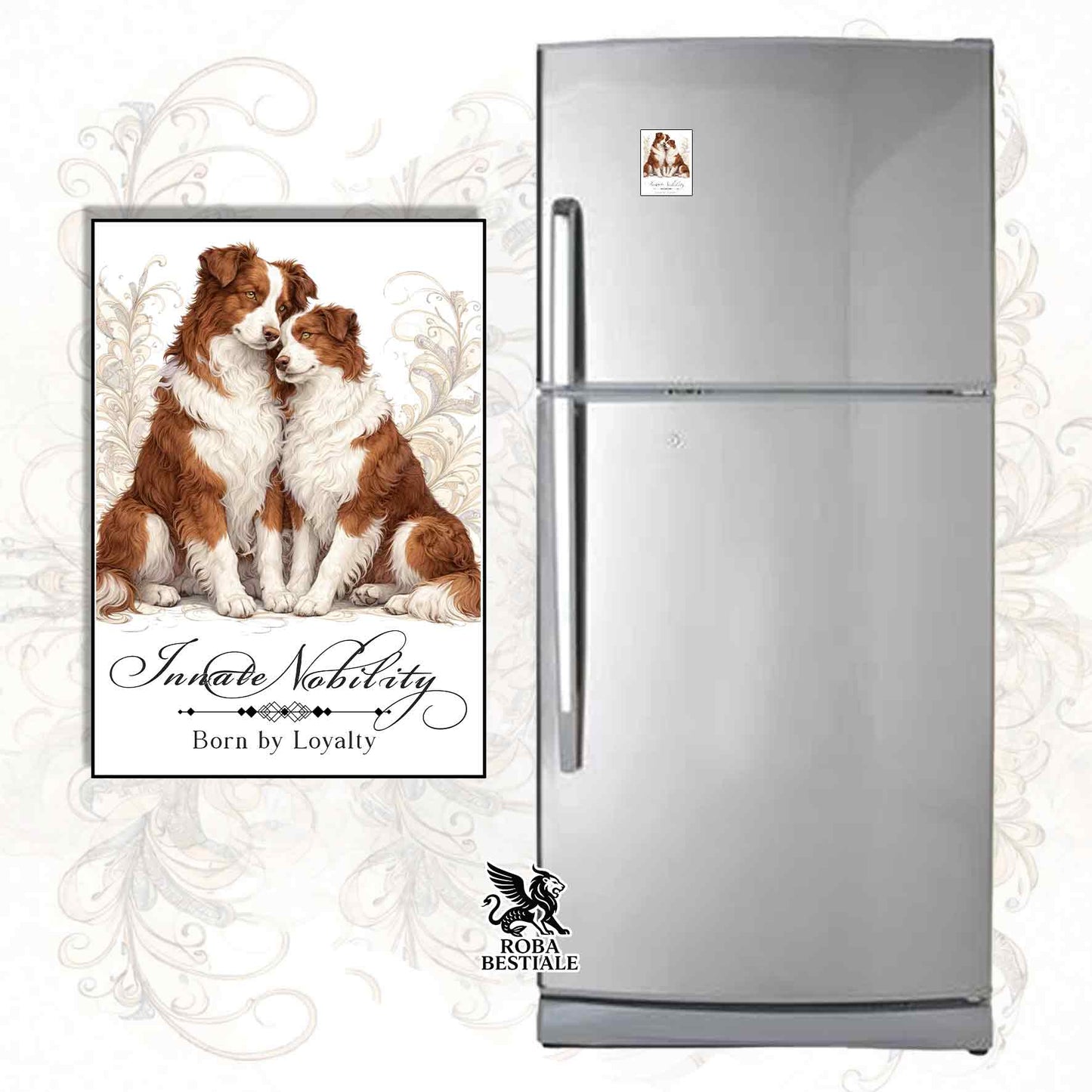 Calamita NOBILITY - BORDER COLLIE Bianco e Rosso - in MDF - 7x5 cm