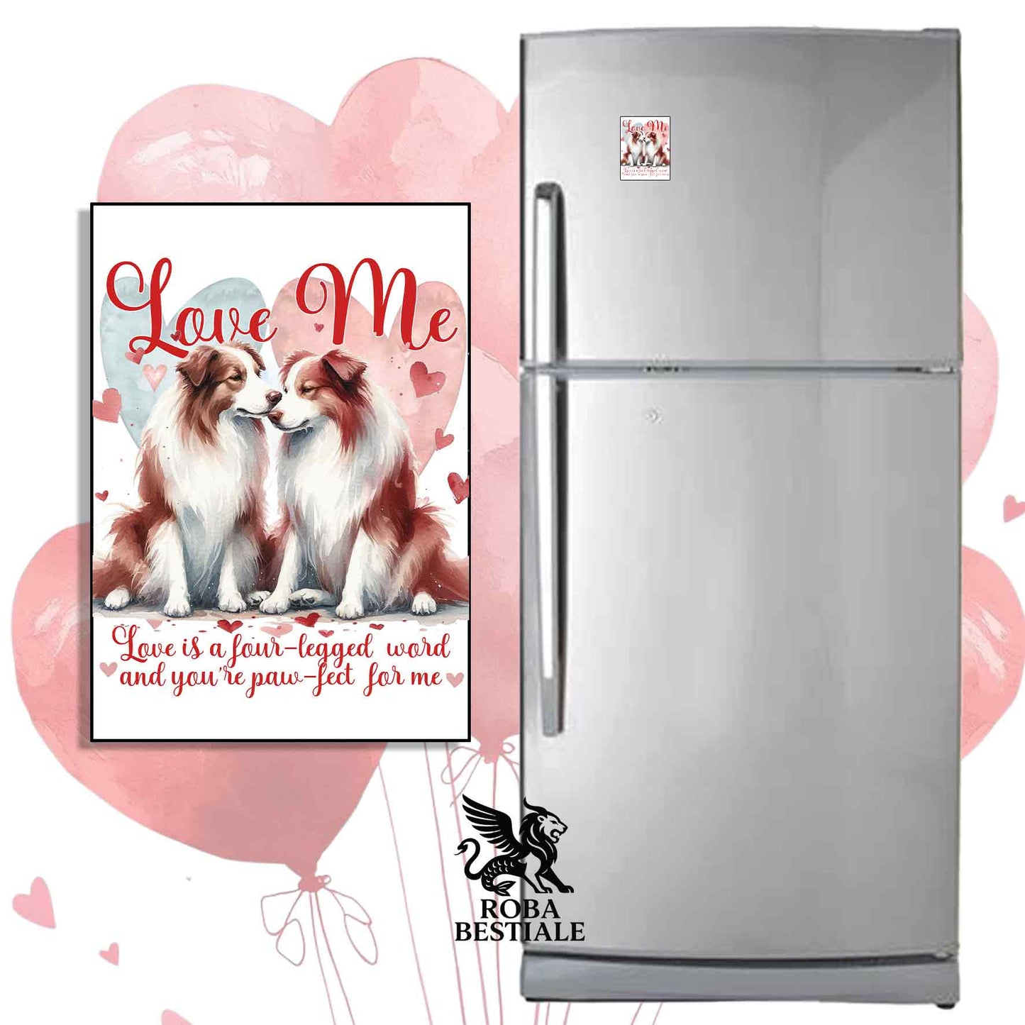 Calamita LOVE ME - BORDER COLLIE Bianco e Rosso - in MDF - 7x5 cm