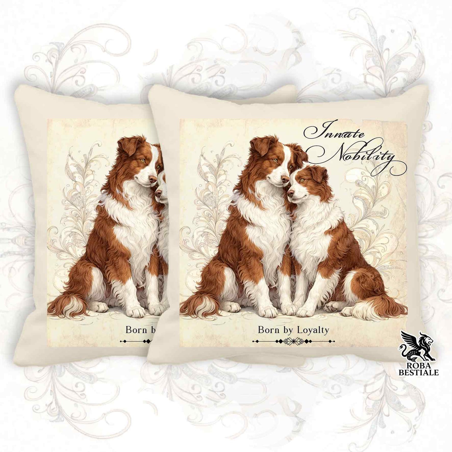 Cuscino NOBILITY - BORDER COLLIE Bianco e Rosso - 100% Tela di Cotone - 40x40 cm