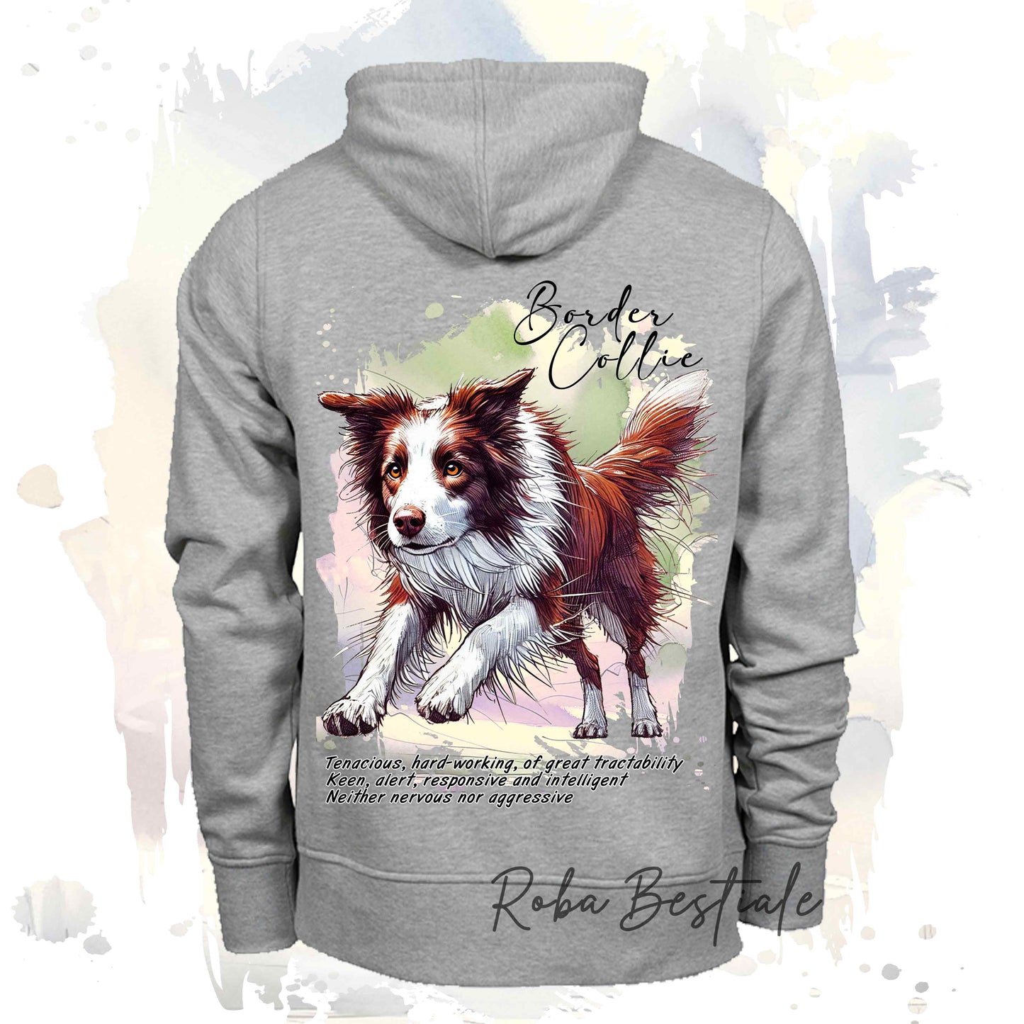 Felpa BEHAVIOR - BORDER COLLIE Bianco e Rosso - Standard FCI - Unisex - Grigia - dalla XS alla 3XL