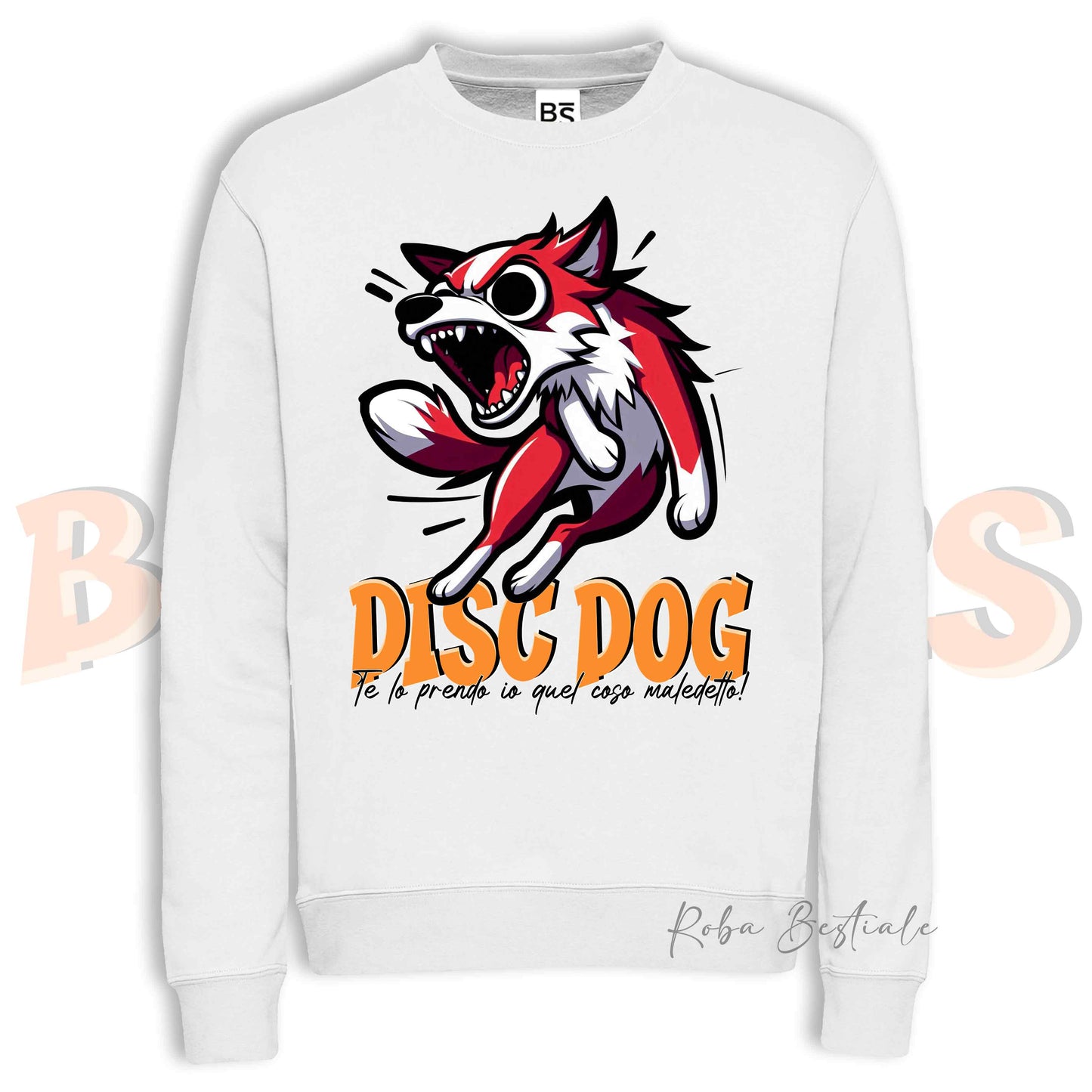 Felpa Invernale BONKERS - DISC DOG - BORDER COLLIE Bianco e Rosso - Girocollo, Unisex, in tanti colori! - dalla XS alla 3XL