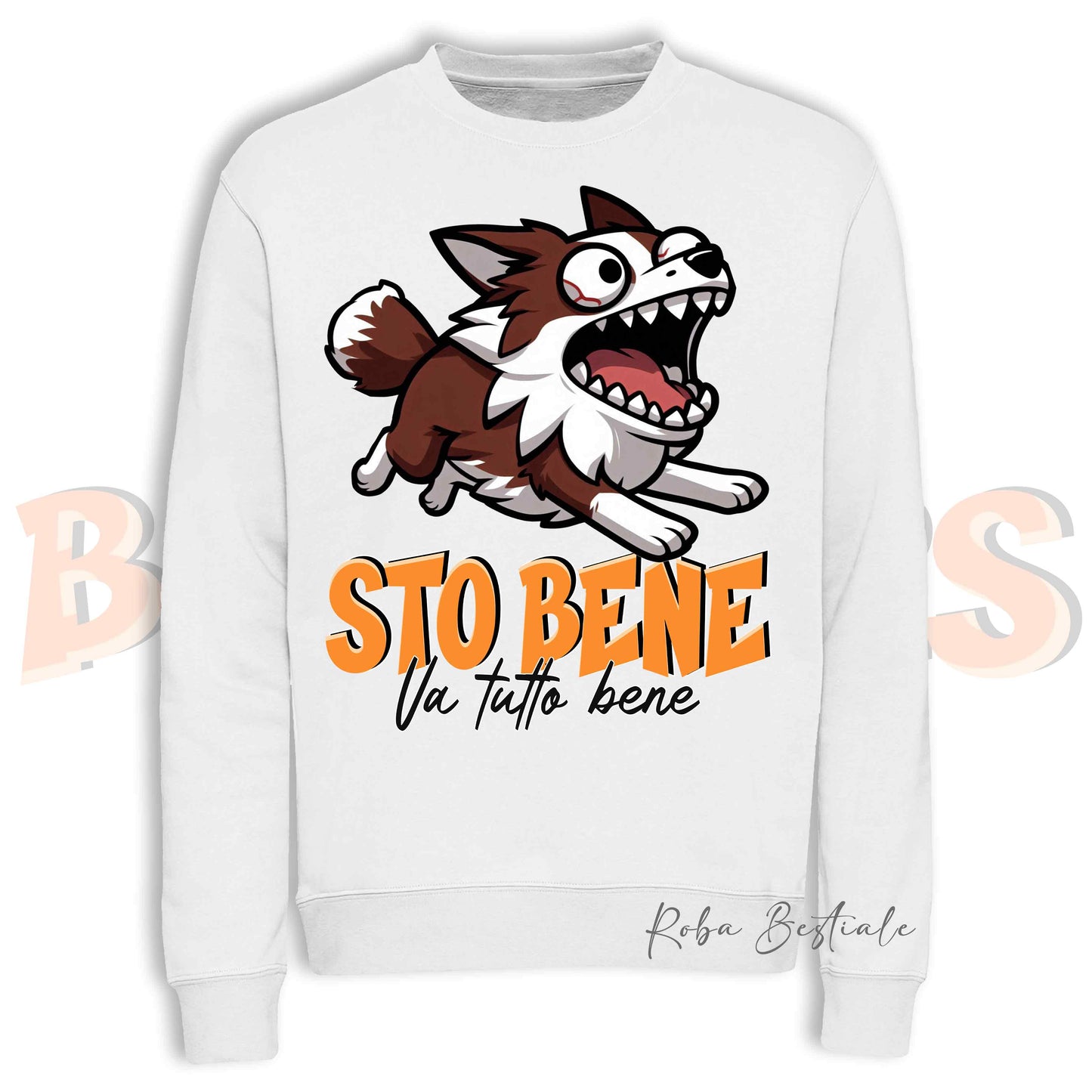 Felpa Invernale BONKERS - STO BENE - BORDER COLLIE Bianco e Rosso - Girocollo, Unisex, in tanti colori! - dalla XS alla 3XL