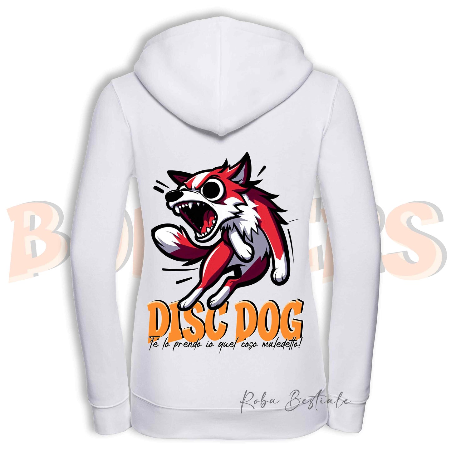 Felpa BONKERS - BORDER COLLIE Bianco e Rosso - Con Cappuccio e Full Zip, Uomo o Donna, in tanti colori - dalla XS alla 5XL