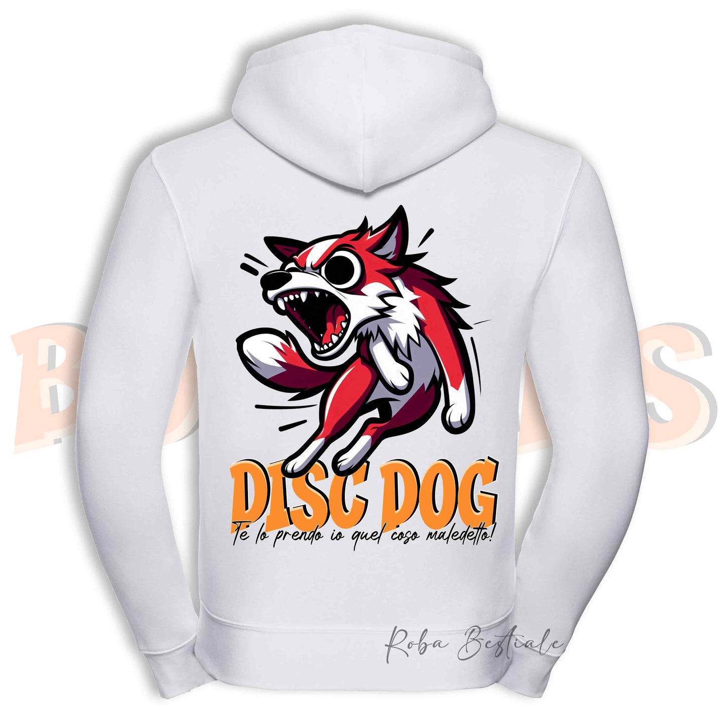 Felpa BONKERS - BORDER COLLIE Bianco e Rosso - Con Cappuccio e Full Zip, Uomo o Donna, in tanti colori - dalla XS alla 5XL