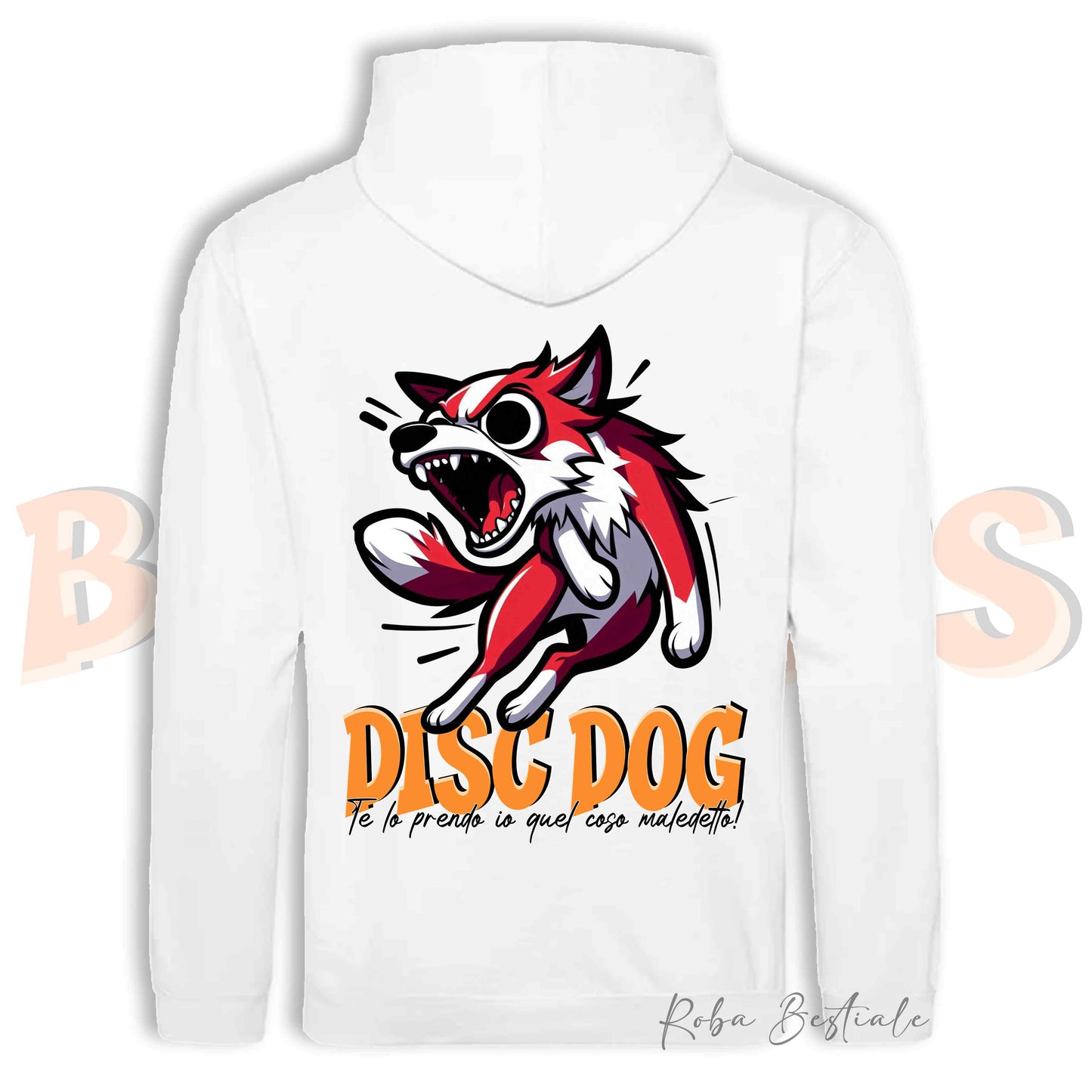 Felpa BONKERS - BORDER COLLIE Bianco e Rosso - Con Cappuccio e Tasconi, Unisex, in tanti colori - dalla XS alla 5XL