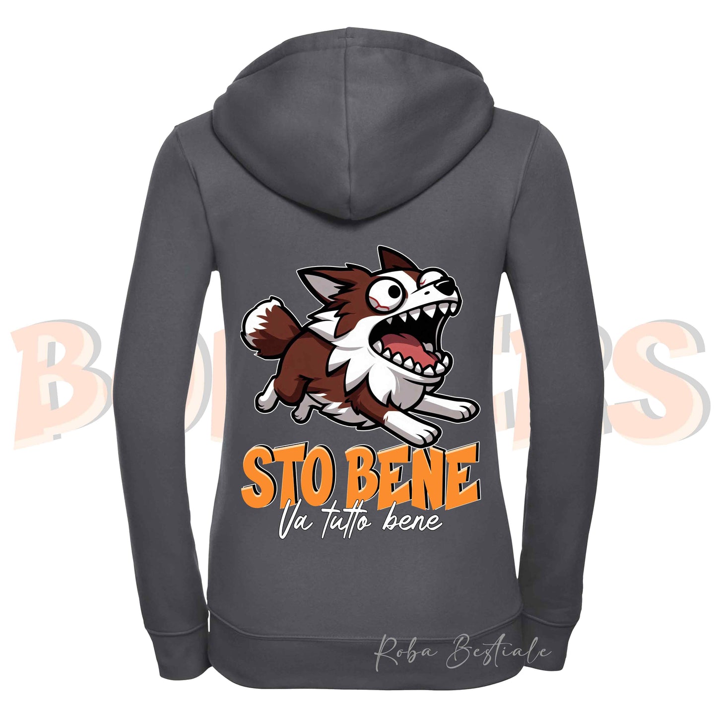 Felpa BONKERS - STO BENE - BORDER COLLIE Rosso e Bianco - Con Cappuccio e Full Zip, Uomo o Donna, in tanti colori - dalla XS alla 5XL