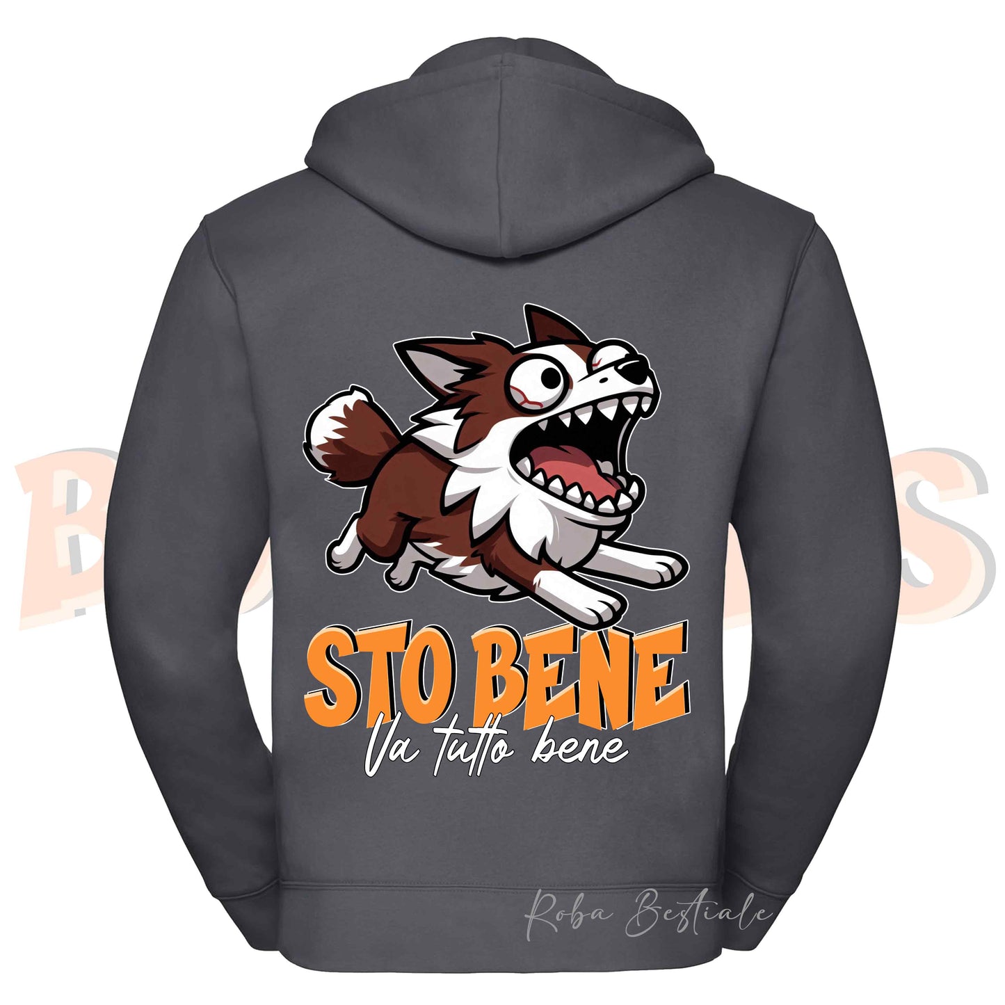 Felpa BONKERS - STO BENE - BORDER COLLIE Rosso e Bianco - Con Cappuccio e Full Zip, Uomo o Donna, in tanti colori - dalla XS alla 5XL
