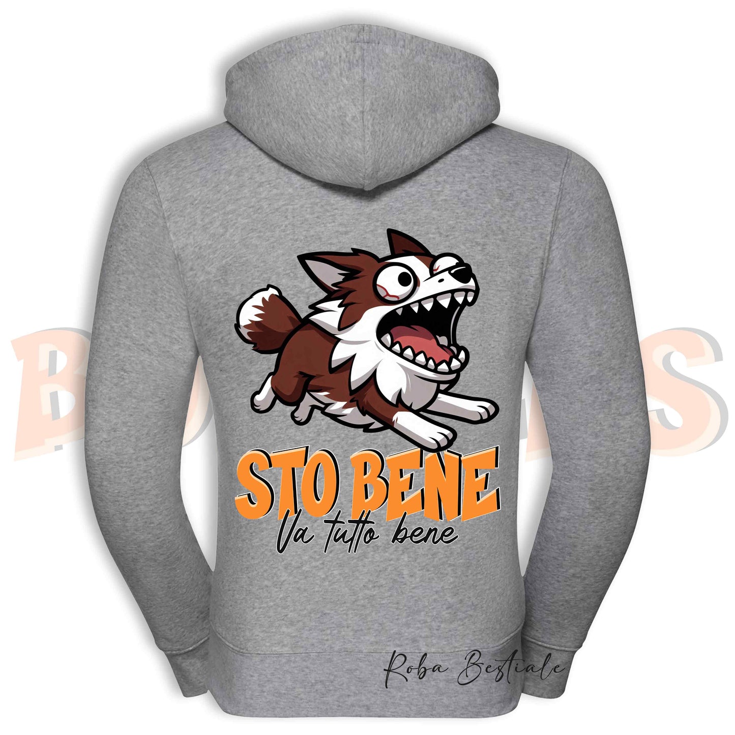 Felpa BONKERS - STO BENE - BORDER COLLIE Rosso e Bianco - Con Cappuccio e Full Zip, Uomo o Donna, in tanti colori - dalla XS alla 5XL