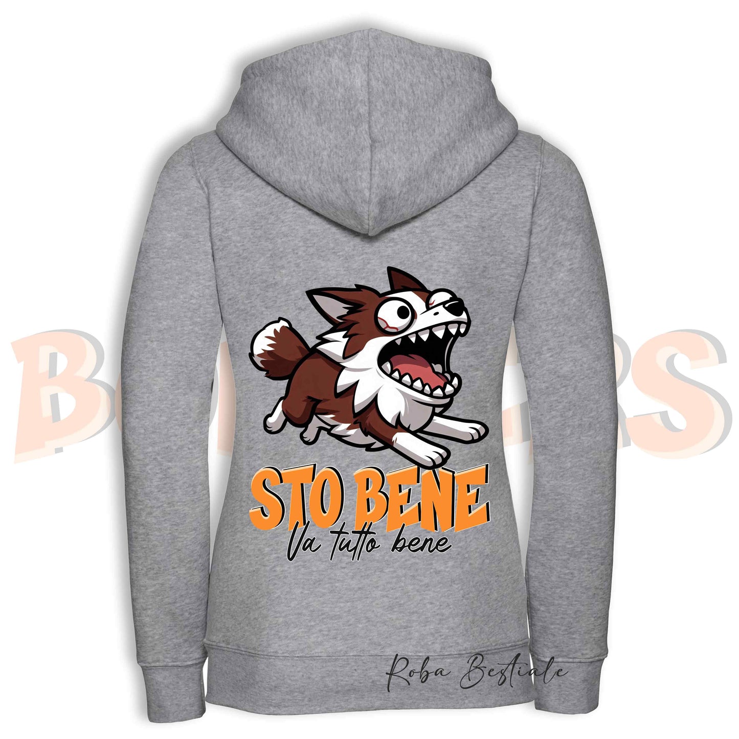 Felpa BONKERS - STO BENE - BORDER COLLIE Rosso e Bianco - Con Cappuccio e Full Zip, Uomo o Donna, in tanti colori - dalla XS alla 5XL