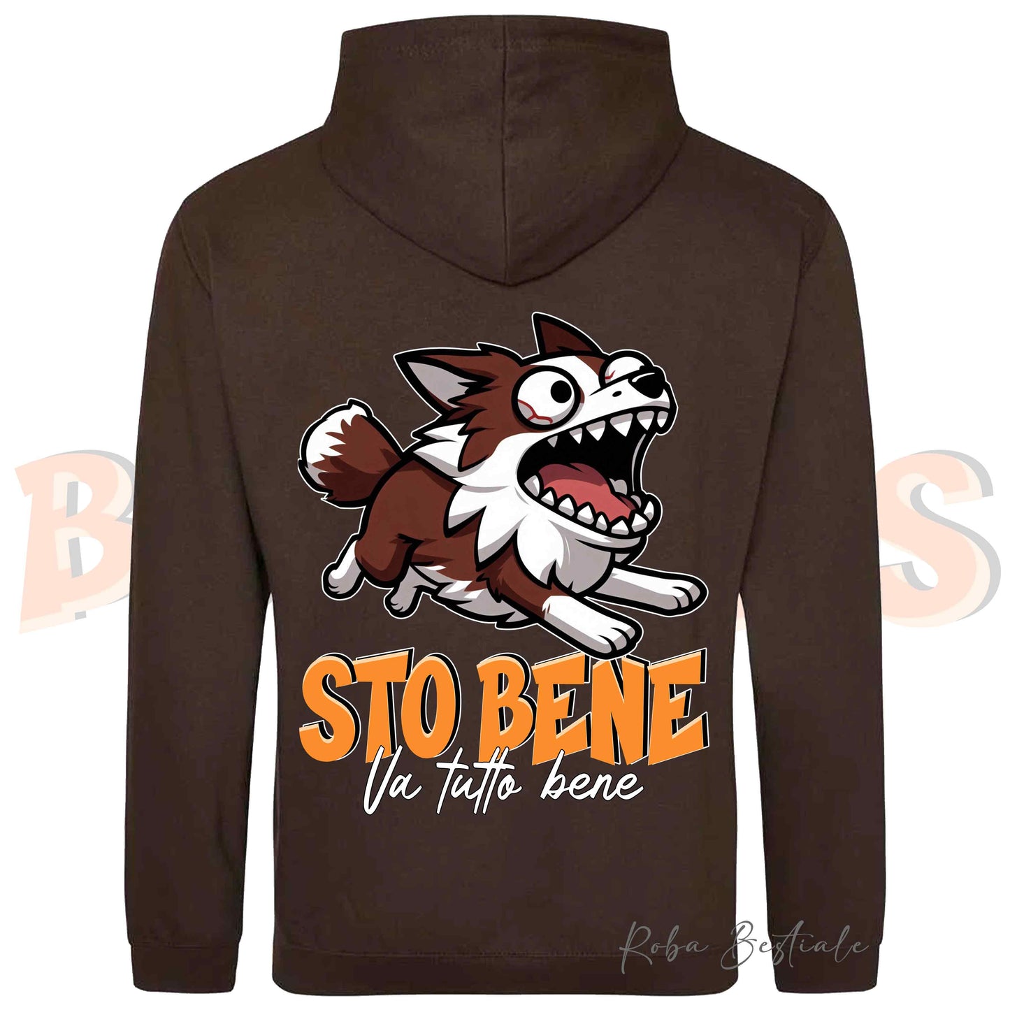 Felpa BONKERS - STO BENE - BORDER COLLIE Rosso e Bianco - Con Cappuccio e Tasconi, Unisex, in tanti colori - dalla XS alla 5XL