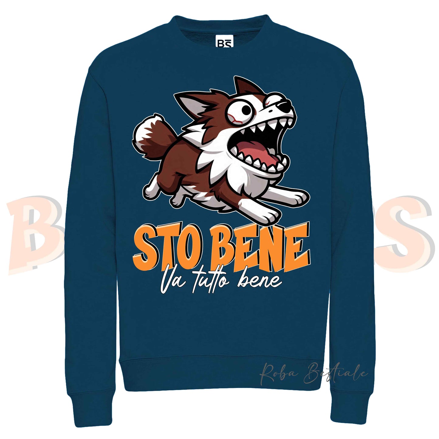 Felpa Invernale BONKERS - STO BENE - BORDER COLLIE Bianco e Rosso - Girocollo, Unisex, in tanti colori! - dalla XS alla 3XL