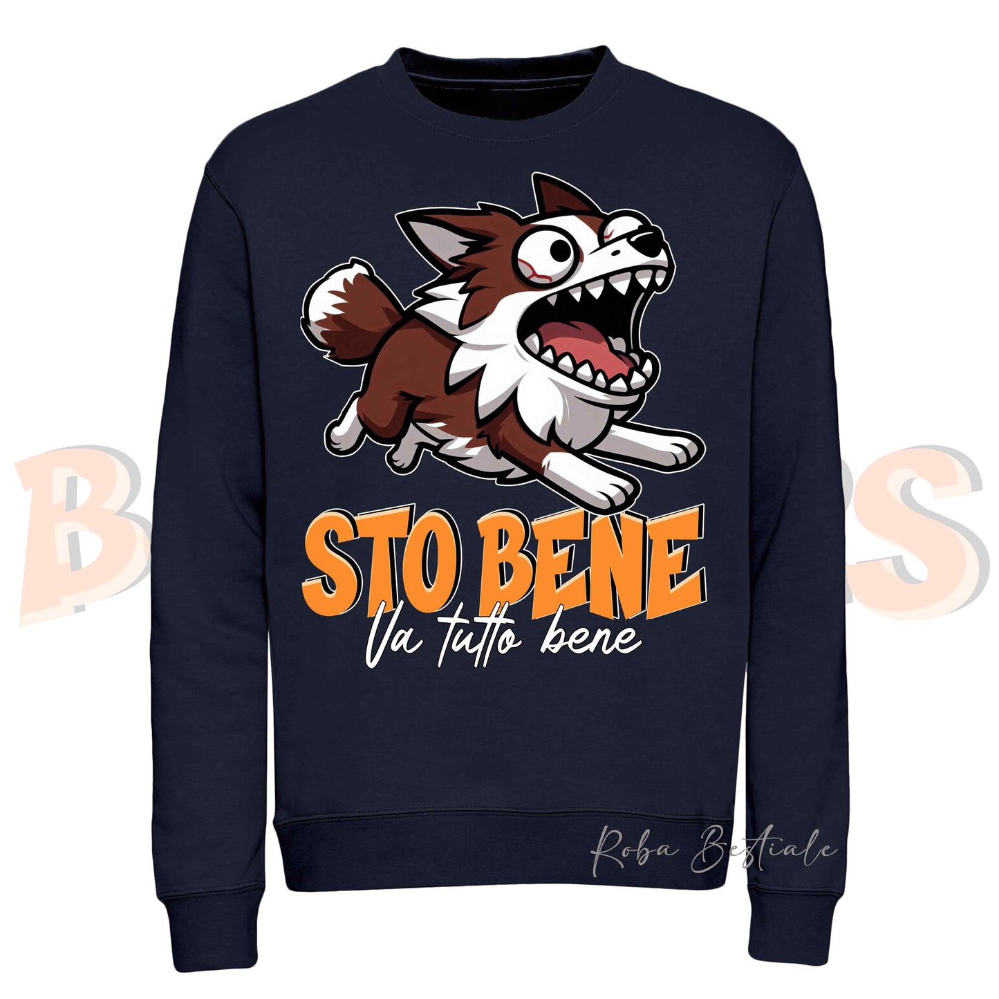 Felpa Invernale BONKERS - STO BENE - BORDER COLLIE Bianco e Rosso - Girocollo, Unisex, in tanti colori! - dalla XS alla 3XL